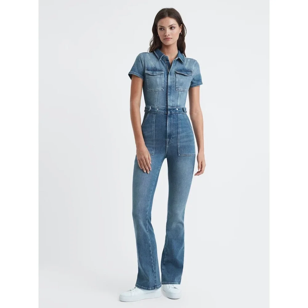 Good American Denim Jumpsuit NWT Sz 0 XS Fit for‎ Success Bootcut Stretch